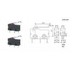 SPDT 5A 125 V 250 V 29mm Makaralı Basma Mikro Anahtarları